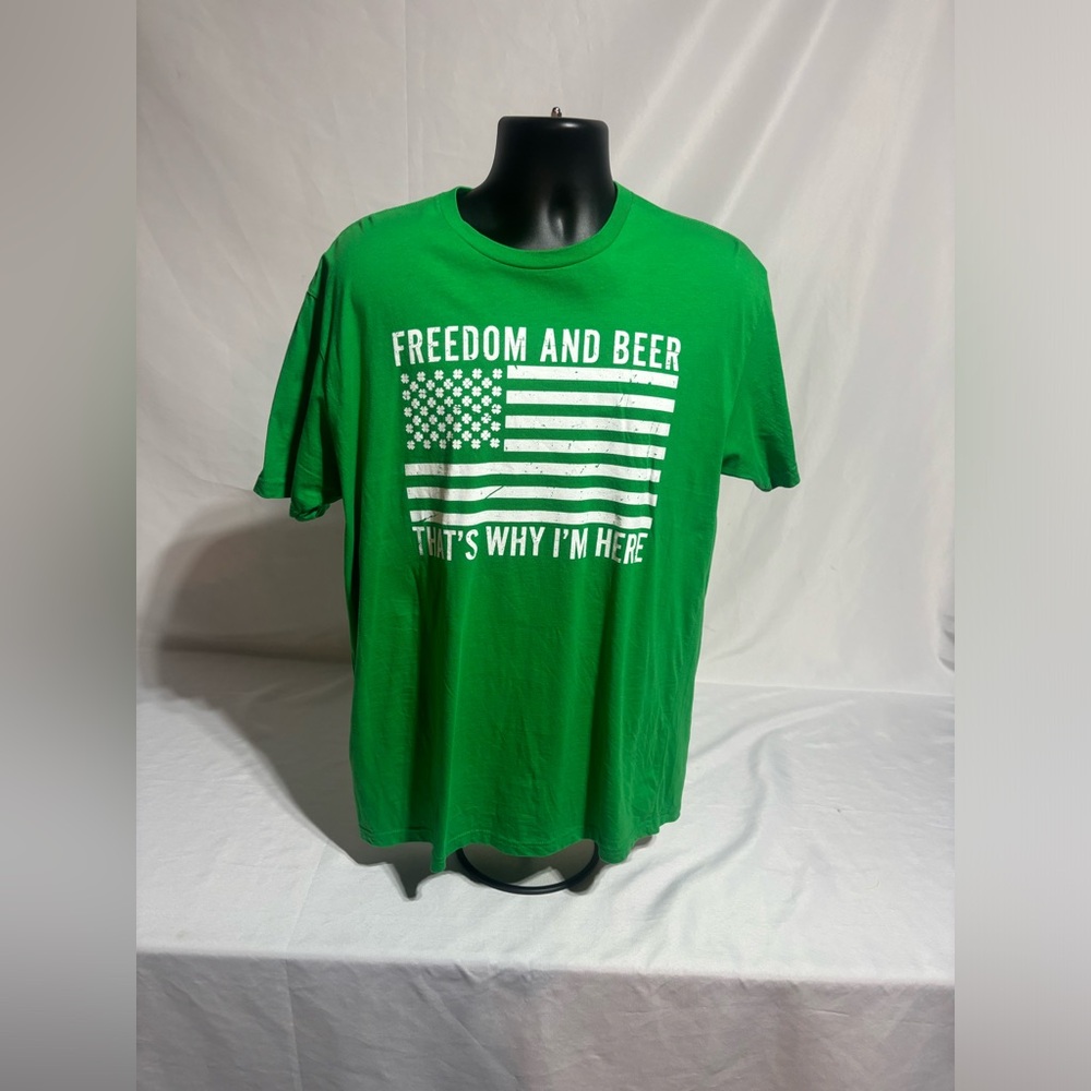 Freedom And Beer St. Patrick’s Day American Shamrock Flag T-Shirt XL